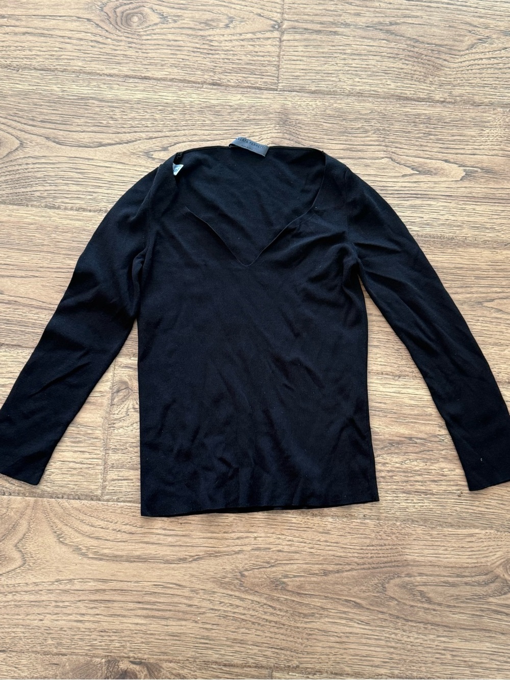 Alberta Ferretti Black Knit V-Neck Top